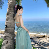 Mint Green Holiday Atmosphere With A Sense Of Neck Fairy Beauty Back Bow Fairy Dress Suitable For Seaside Photo Skirt