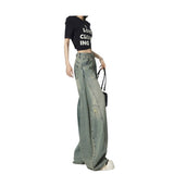 High Street Retro Blue Pear-Shaped Broad-Legged Jeans Women Trend New High-Rise Ripped Loose Scimiter Pants