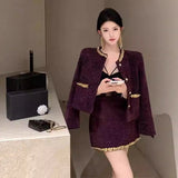 Famous Temperament Small Fragrant Suit Rich Man's Golden Feeling Hepburn Purple Light Luxury High-End Coat Half-Dress Dress A Complete Set