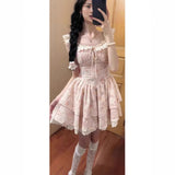 Summer French Small Flying Sleeve Lace To Receive Waist Repair Slimy Fairy Dress Sen Threum Broken Floral Dress Short Sleeves