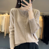 Wool Blended 2026 Autumn And Winter New Short Sweater Loose Round V Collar Solid Color Buckle Knitted Top Open Shirt Jacket