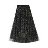 Starry Sky Half Dress Girl Autumn Winter Dress Fairy A Word Ponp Long Skirt Glie Star Mesh Dress 9801