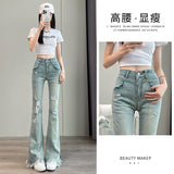 Cavry Hair-Side Micro-Horn Jeans Women's Spring And Summer 2025 New High-Rise Slimming Horseshoe Horn Pants