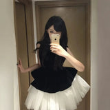 Sweet Ballet Style Dress Velvet Spliced Ponum Princess Dress Girl Summer Waist Thin Sleeveless Vest Dress