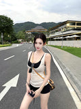 White Micro-Permeable T-Shirt Folded With Bra Slings Women's Summer Sports Kit Kit Hip Shorts Thin Three-Piece Set
