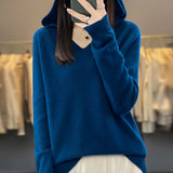 Line Ready-On-Line Ready-Clothing 100% Pure Wool 2026 Autumn And Winter New Women's V-Neck Hooded Hoodie Short Needle Sweater