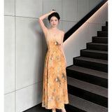 Monet Garden Yellow Hanging Neck Dress Giant Dress Dopamine Island Mingmei Seaside Vacation