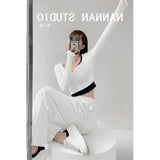 Designing A Hottie Fake Two-Piece Color Small V-Neck Long-Sleeved T-Shirt Girl Autumn Slim Thin Short-Num Chic Top