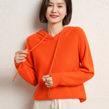 Wool Blended 2026 Autumn And Winter New Women's Loose Casual With Hat Jacket Solid Color Short Knitted Hoodie