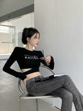 Tight-In Pure Desire To Show Thin Hottie Letter Print Long-Sleeved T-Shirt Girl Early Autumn Slimming Bottoming Shirt Short Umbilical