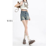 High-Waisted Denim Shorts Women 2025 Summer New Hot Babes Yellow Mud Design Sense Thin A Word Straight Hot Pants