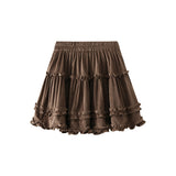 Vintage Curry Wood Ear Cake Half-Dress Woman Autumn High-Rise Shade Sweet Spicy French Punt Skirt 8236