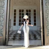 French Beauty Holiday Style Sexy Wind Hanging Neck With Dress Female White Dress Light Luxury Banquet Evening Dress Dress