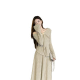 French Suit Irregular Temperament Knitted Top High Waist Half-Dress Girl Spring And Autumn Two Sets Feel Thin