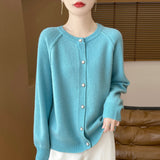 Wool Blended 2026 Autumn And Winter New Round Collar Short Solid Color Thick Shoulder Sleeve Star Buckle Knitted Cardigan Sweater