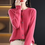 Line Ready-Wear 100% Pure Wool 2026 Autumn And Winter New Women's Short Collar Loose Knitted Cardigan Sweater Jacket