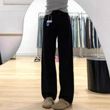 Pear-Shaped Figure Black Straight Jeans Women Winter Large Size Fat Mm High-Waisted Loose Cover Thin Broad Leg Trousers