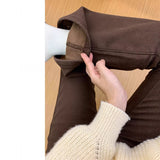 Millard Coffee Color Micro-Tlamb Jeans Women Winter Plus Thick Size Fat Mm Thin Pear Trumpet Trousers