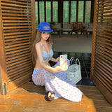 Island Holiday Hot Girl Bikini Wearing A Female Summer Pure Desire Sling Dress Blue Broad Leg Pants Feel Two Sets