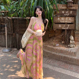 Thailand's Yunnan Xishuangbanna Holiday Style Print Hanging Neck Hanging Dress Women's Island Beach To Take Pictures Of Long Skirts