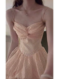 Scarf With Chest Pads ~ French Thousand Gold Wind Pink Wave Dot Hanging Dress New Super Fairy Cake Dress In Summer