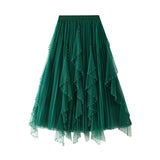 Nail Beads Irregularly Spliced Wave Lotus Edge Mesh Yarn Half-Body Skirt 8899