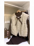 Miss Matsuno Bow Bumping Curly Curling Vest + Wave Point Set Of College Style Sweet Cute Coat