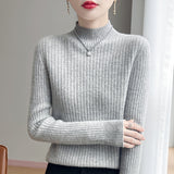 Line Ready-Upled Wool Blending 2026 Autumn And Winter Women's New Half-High Collar Temperament Slim Slim Knitted Shirt