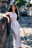 Net Yarn Denight Spliced Oblique Shoulder Dress Femininity Slime-Skinny Ass Vacation High-End Sling Skirt