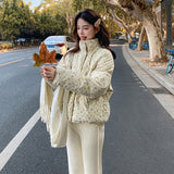 Pink Crushed Cotton Coat Woman 2025 New Autumn And Winter Korean Lovely Milk High-End Lazy Style Wearing Top