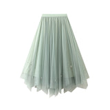 Nail-Beaded Mesh Dress Girl's New High-Waisted Thin Irregularly Folded Skirt A-Shaped Skirt 9816