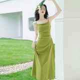 Temperament Super Fairy Dopamine 2025 New Summer Sling Belt French Green Dress Tide
