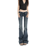Yi Mengling With Low-Rise Jeans Women 2026 New Dark Blue Babes Design Micro-Horn Pants