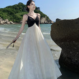Seaside Tourism Wearing A New Chinese Sling Dress Women's Island Resort Beach Dress Temperament Long Dress Thin Dress