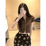 Polo Collar Thin T-Shirt Girl Sweet With Short Tops Short Sleeve 2025 New Korean Version Of The Zip