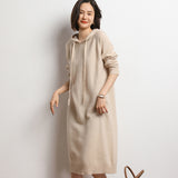 Soft Glutinous Cashmere 2026 Autumn And Winter New Women's Hoodie Sweater Dress Over Knee Long Knitted Dress