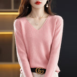 Wool Blending 2026 Autumn And Winter New Women's Loose V-Neck Solid Color Short Pit With Top Of The Bottom Knitting Shirt