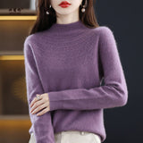 First-Line Ready-To-Wear Seamless Pure Wool 2026 Autumn And Winter New Women's Half-High Collar Hollow Short Bottom Knitted Sweater