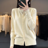 Wool Blended 2026 Autumn And Winter New Short Sweater Loose Round V Collar Solid Color Buckle Knitted Top Open Shirt Jacket