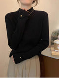 Oatmeal Version Of The Half-High Collar Knitted Jersey Women's Spring And Autumn And Winter 2025 New Sweater To Keep Warm Inside The Bottom Shirt Top