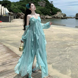 2026 Summer Summer Holiday Wind Hanging Dress Side Photo Fairy Beach Dress Travel Photo Beautiful Dress