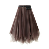 Irregular Half-Dress 2025 New Spring And Summer Long Black Big Swing Skirt Super Fairy Lace Mesh Dress 8808