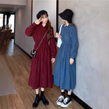 Spring And Autumn 2025 New Sweet Wood Ear Dress Female Students Long Sleeves Korean Version Of Thin Long A Skirt Tide