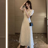 French Gentle First Love Dress Retro Wave Dot Dress Women Summer Skinny Sweet Temperament Lotus Leaf Side Dress
