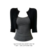 Korean Hottie Windy Dark Gray Sling Black Sunscreen Cardigan Women's Summer New Fashion Two-Piece Top