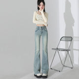 High-Waisted Micro-Horn Jeans Women 2025 Autumn And Winter Light Blue Elastic Display Skinny Small Horn Pants