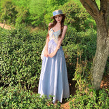 Beautiful Niche Heavy Industry Design Sense Of National Style Light Blue Pin To Receive The Belt Sling Dress Dating Tuxedo Dress