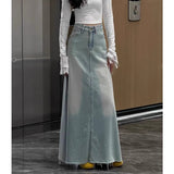 Open Fork Cowboy Half-Dress Woman Trend New High-Waist A-Word Retro Does Not Fade The Color Of Tanning Blue Straight Bag Hip Skirt
