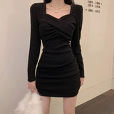 Black V-Neck Small Black Dress Spring 2025 New Large-Size Fat Sister Folding Bag Hip Dress Slimming Dress