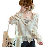 Small Capital Hit The Striped Bottom Hooded Sweater Women Spring Age Reduction Fake Two Long-Sleeved Knitted Cardigan Tops
